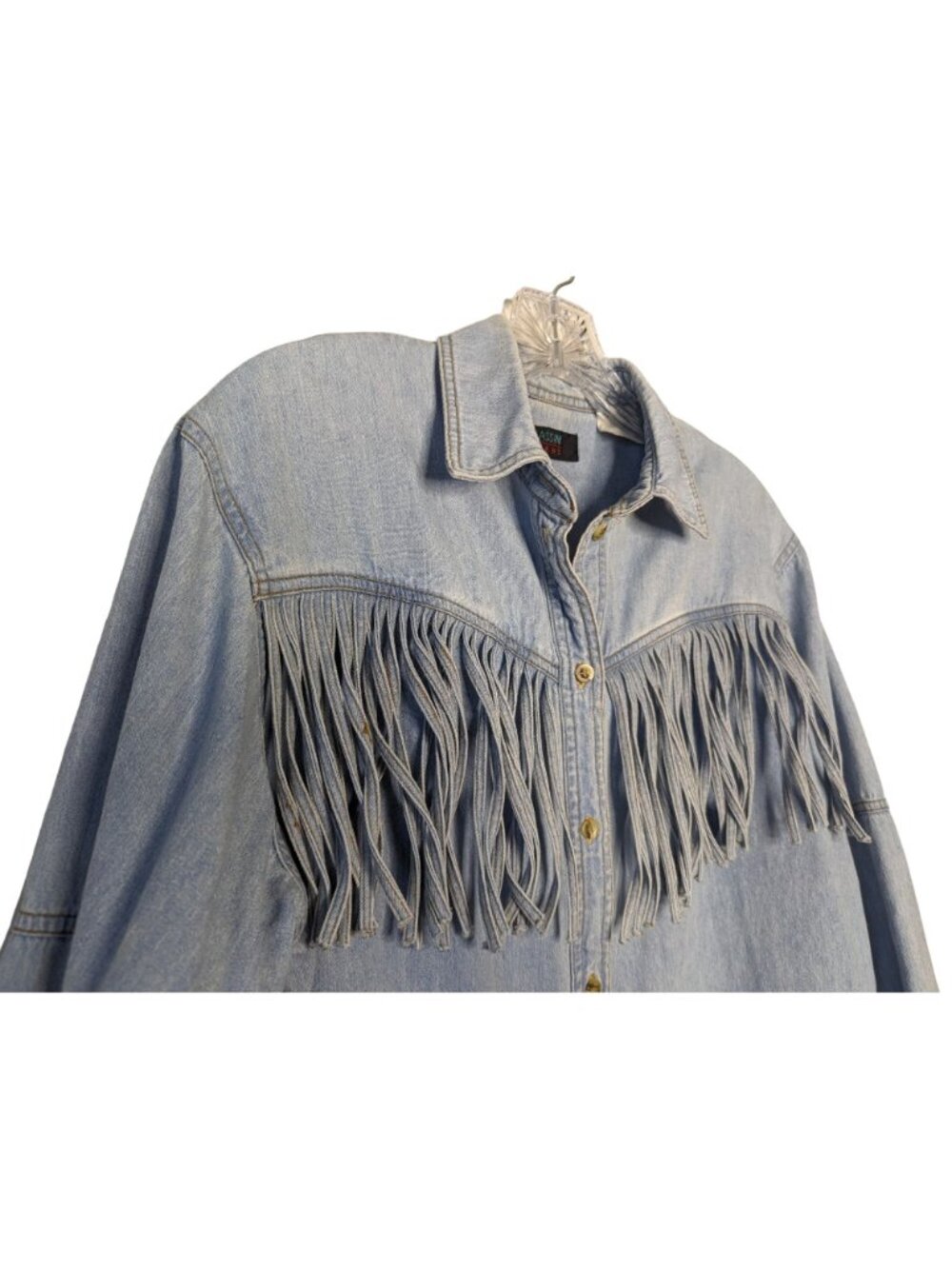 CASSINI Jeans long sleeve light blue fringe Cowgirl Western Vintage Shirt M - Picture 6 of 12